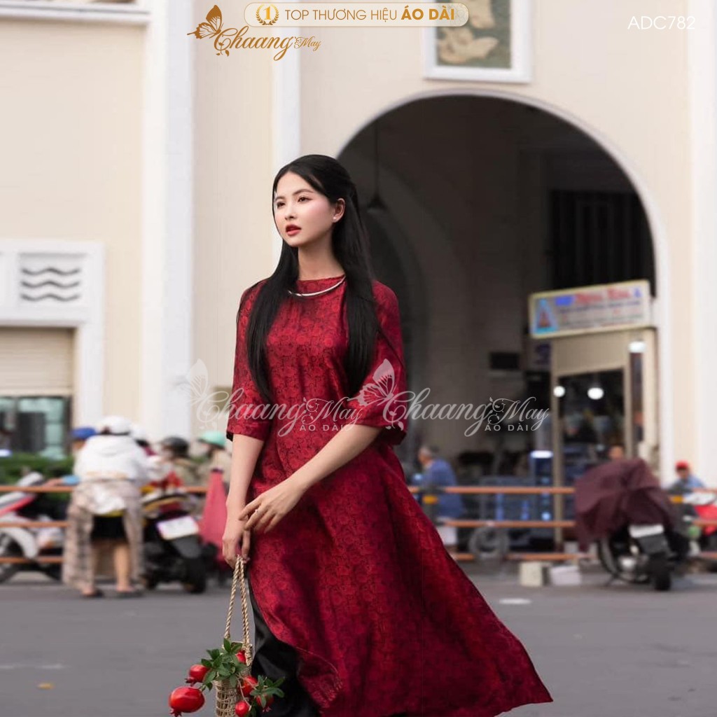 Áo dài cách tân nữ gấm tơ tằm dáng suông xưa cổ tàu Chaang may sẵn áo dài xuông bầu dự tiệc cưới lễ Tết đẹp ADC782