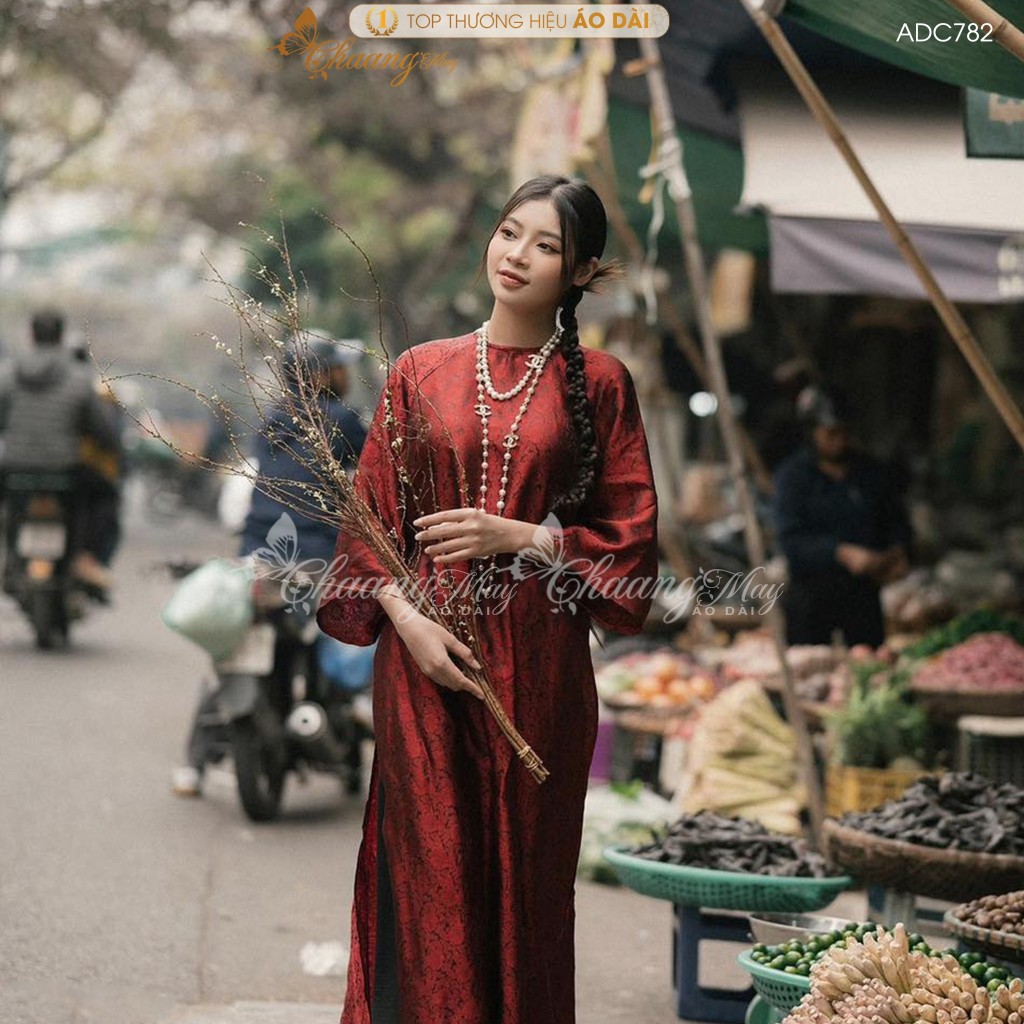 Áo dài cách tân nữ gấm tơ tằm dáng suông xưa cổ tàu Chaang may sẵn áo dài xuông bầu dự tiệc cưới lễ Tết đẹp ADC782