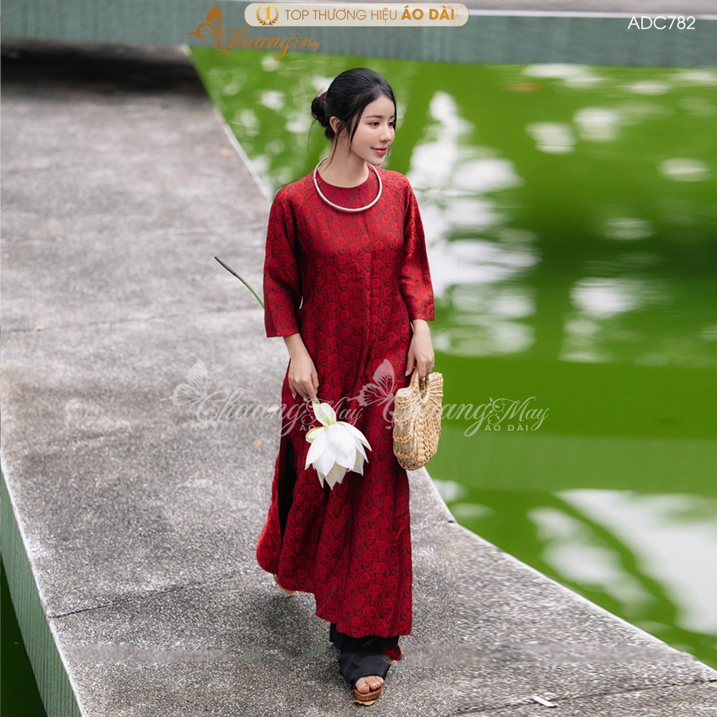 Áo dài cách tân nữ gấm tơ tằm dáng suông xưa cổ tàu Chaang may sẵn áo dài xuông bầu dự tiệc cưới lễ Tết đẹp ADC782