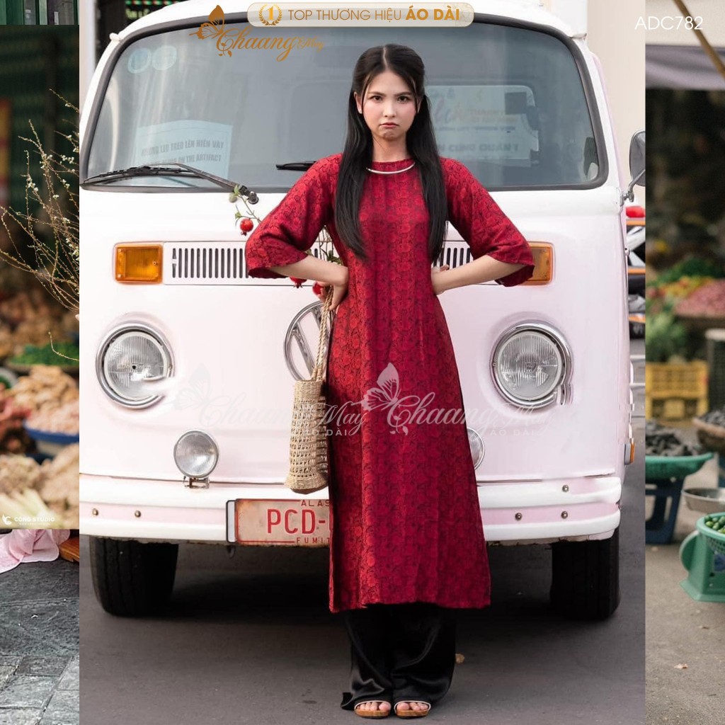 Áo dài cách tân nữ gấm tơ tằm dáng suông xưa cổ tàu Chaang may sẵn áo dài xuông bầu dự tiệc cưới lễ Tết đẹp ADC782