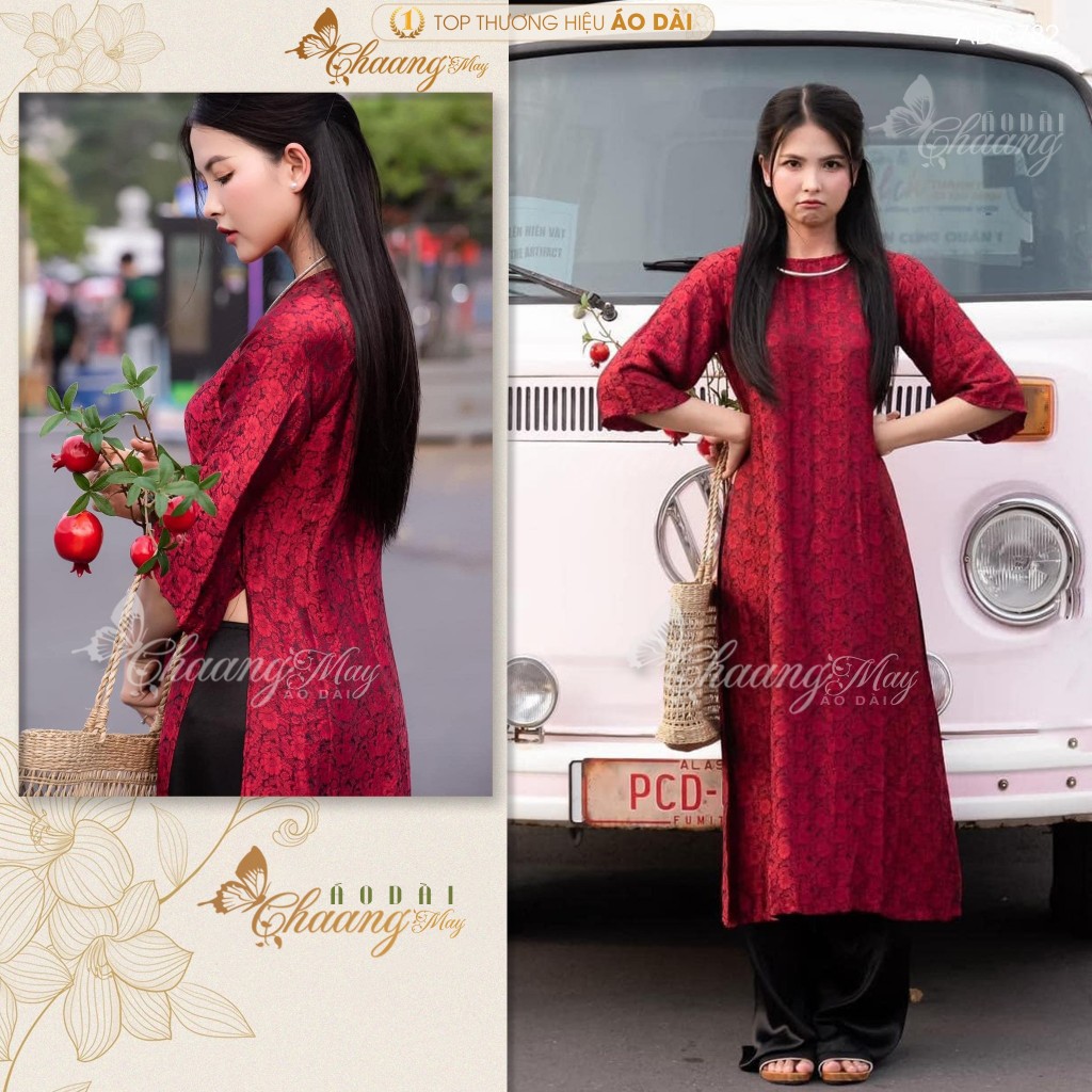 Áo dài cách tân nữ gấm tơ tằm dáng suông xưa cổ tàu Chaang may sẵn áo dài xuông bầu dự tiệc cưới lễ Tết đẹp ADC782