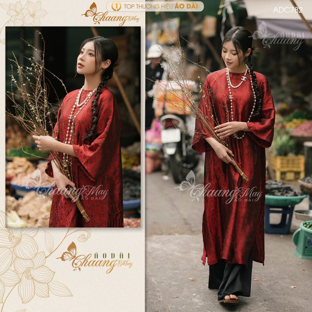 Áo dài cách tân nữ gấm tơ tằm dáng suông xưa cổ tàu Chaang may sẵn áo dài xuông bầu dự tiệc cưới lễ Tết đẹp ADC782