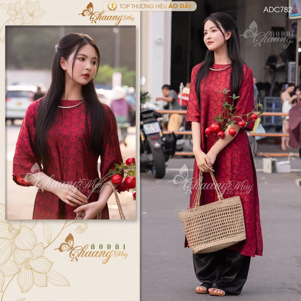 Áo dài cách tân nữ gấm tơ tằm dáng suông xưa cổ tàu Chaang may sẵn áo dài xuông bầu dự tiệc cưới lễ Tết đẹp ADC782