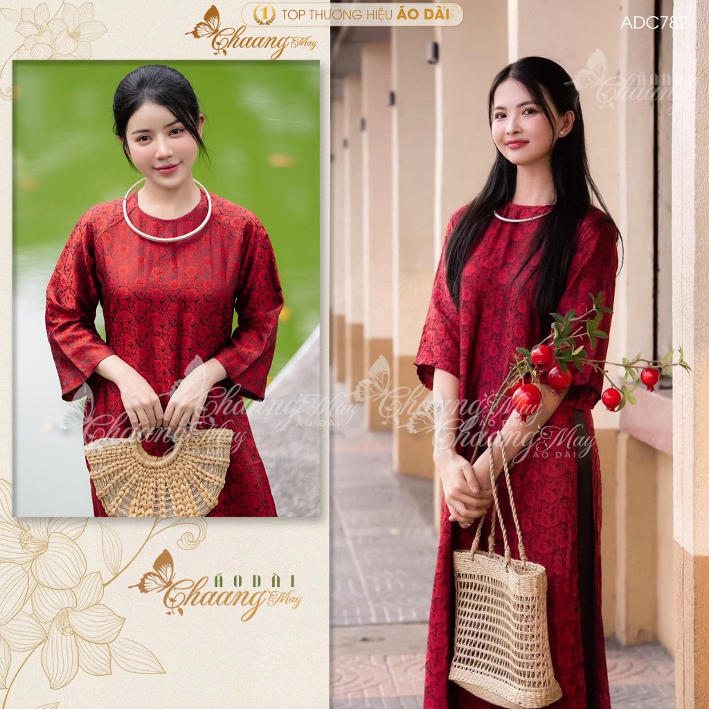 Áo dài cách tân nữ gấm tơ tằm dáng suông xưa cổ tàu Chaang may sẵn áo dài xuông bầu dự tiệc cưới lễ Tết đẹp ADC782
