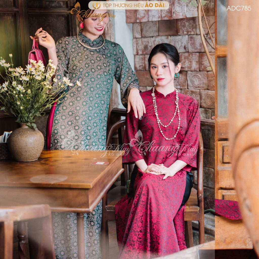 Áo dài cách tân nữ Khả Diệp lụa gấm tơ hoa dáng suông xưa Chaang may sẵn áo dài xuông bầu dự tiệc cưới lễ Tết đẹp ADC785