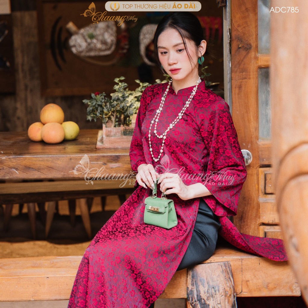 Áo dài cách tân nữ Khả Diệp lụa gấm tơ hoa dáng suông xưa Chaang may sẵn áo dài xuông bầu dự tiệc cưới lễ Tết đẹp ADC785