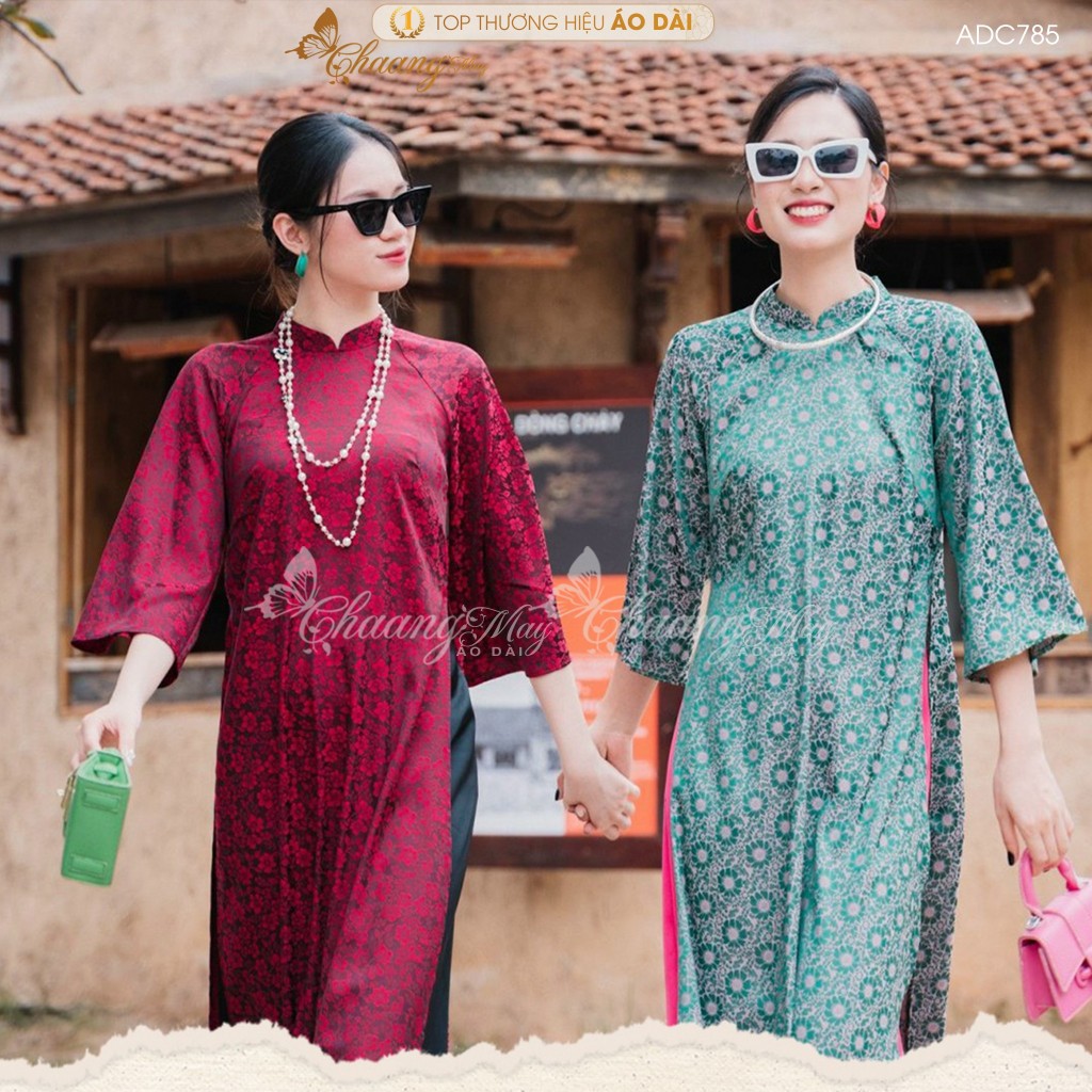 Áo dài cách tân nữ Khả Diệp lụa gấm tơ hoa dáng suông xưa Chaang may sẵn áo dài xuông bầu dự tiệc cưới lễ Tết đẹp ADC785
