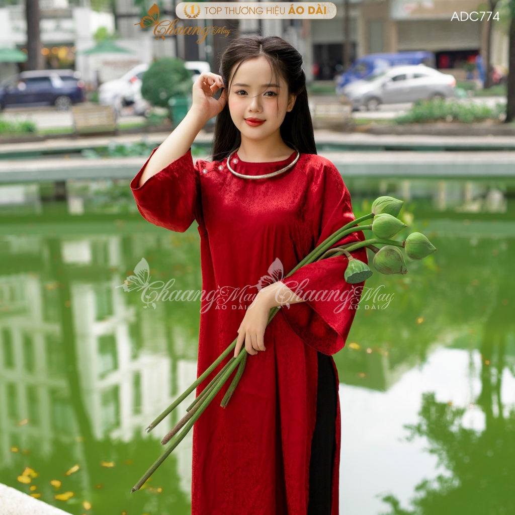 Áo dài cách tân nữ Gấm tơ cúc ngọc dáng suông xưa Chaang may sẵn áo dài xuông rộng bầu dự tiệc cưới lễ Tết đẹp ADC774