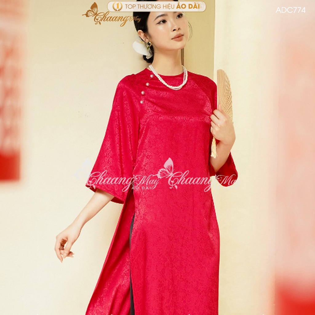 Áo dài cách tân nữ Gấm tơ cúc ngọc dáng suông xưa Chaang may sẵn áo dài xuông rộng bầu dự tiệc cưới lễ Tết đẹp ADC774