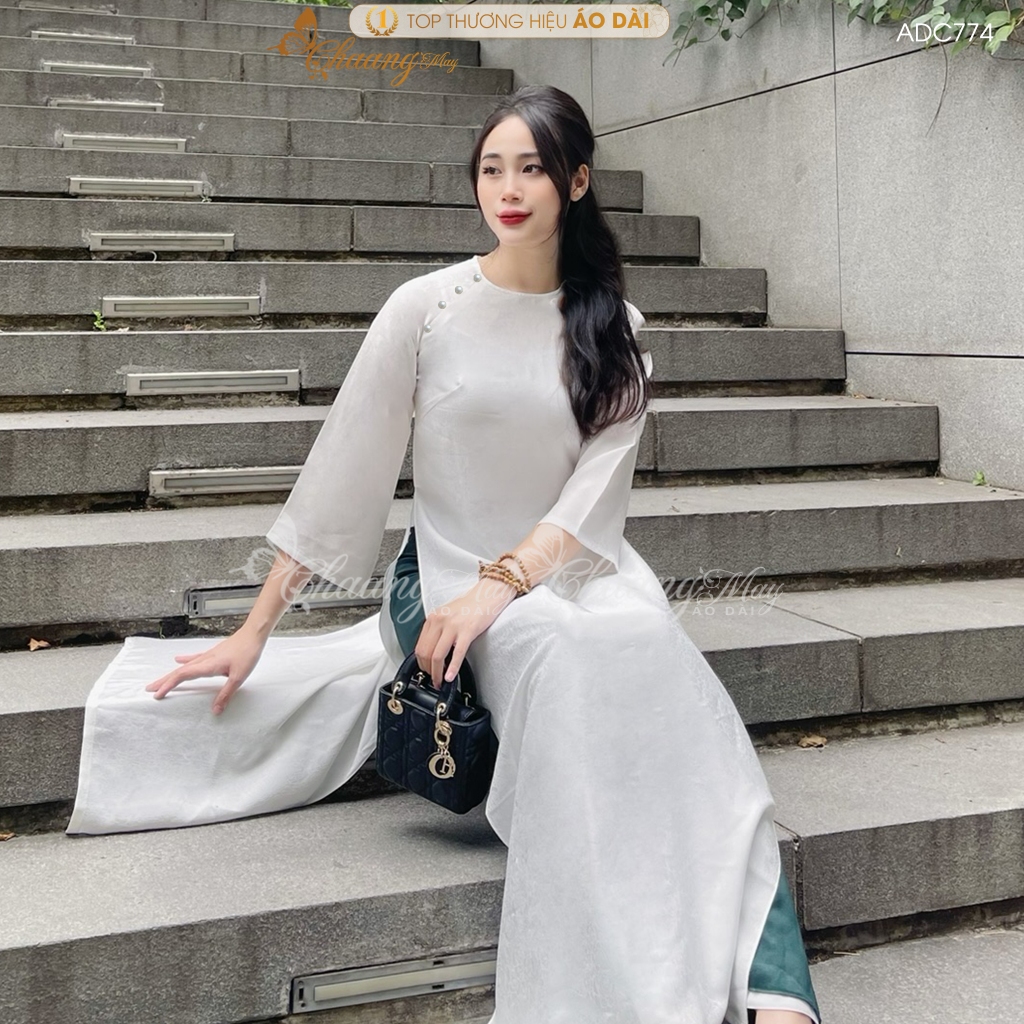Áo dài cách tân nữ Gấm tơ cúc ngọc dáng suông xưa Chaang may sẵn áo dài xuông rộng bầu dự tiệc cưới lễ Tết đẹp ADC774