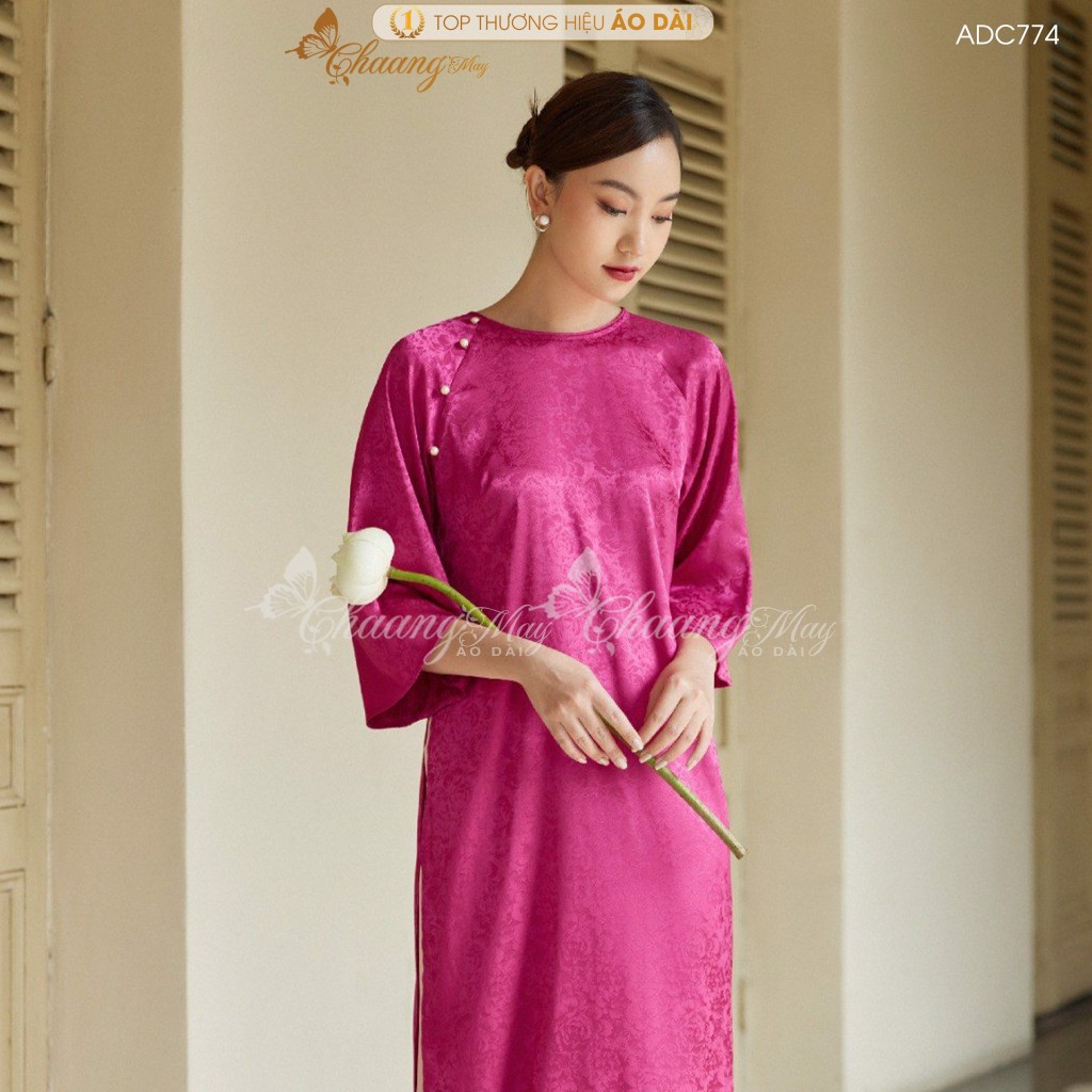 Áo dài cách tân nữ Gấm tơ cúc ngọc dáng suông xưa Chaang may sẵn áo dài xuông rộng bầu dự tiệc cưới lễ Tết đẹp ADC774