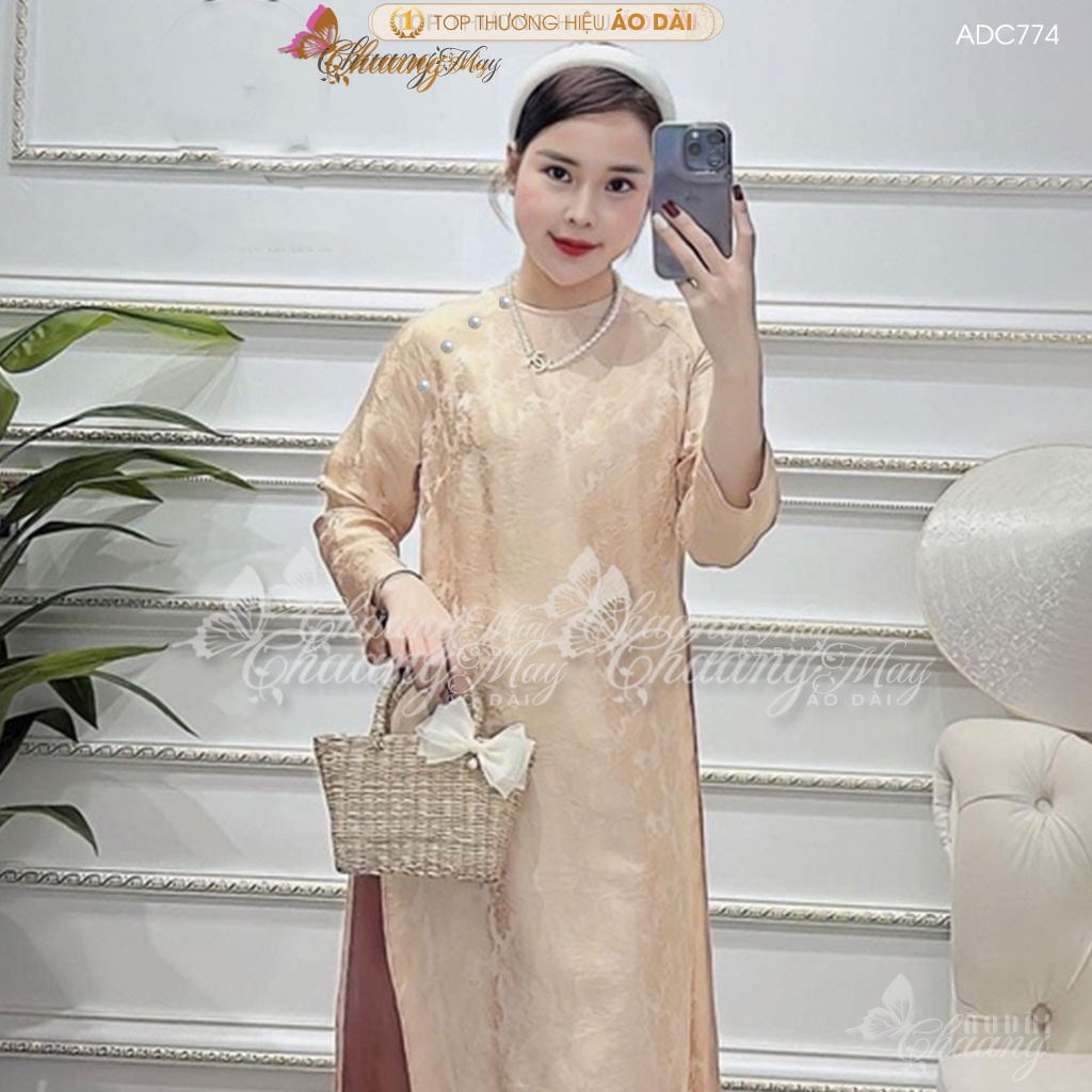 Áo dài cách tân nữ Gấm tơ cúc ngọc dáng suông xưa Chaang may sẵn áo dài xuông rộng bầu dự tiệc cưới lễ Tết đẹp ADC774