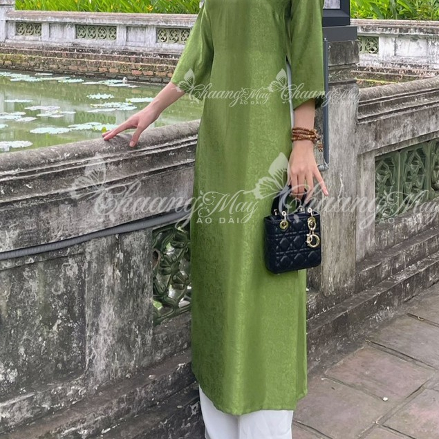 Áo dài cách tân nữ Gấm tơ cúc ngọc dáng suông xưa Chaang may sẵn áo dài xuông rộng bầu dự tiệc cưới lễ Tết đẹp ADC774