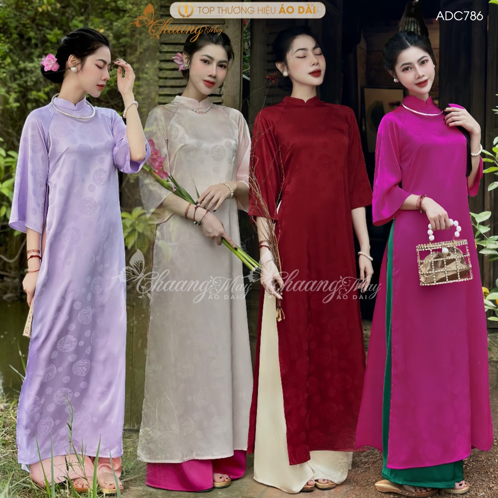 Áo dài Bích Lý cách tân nữ gấm tơ chữ thọ dáng suông xưa Chaang may sẵn áo dài xuông bầu dự tiệc cưới lễ Tết đẹp ADC786