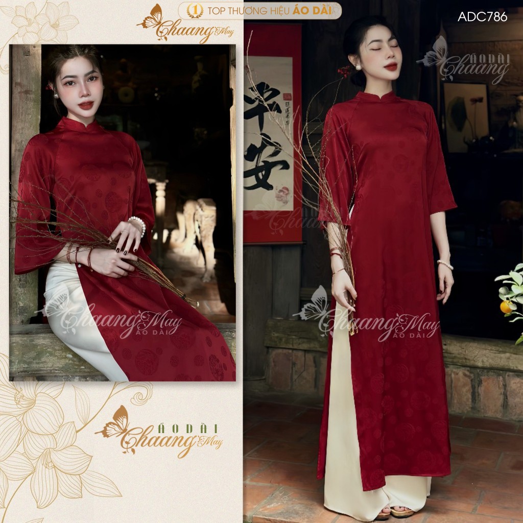 Áo dài Bích Lý cách tân nữ gấm tơ chữ thọ dáng suông xưa Chaang may sẵn áo dài xuông bầu dự tiệc cưới lễ Tết đẹp ADC786