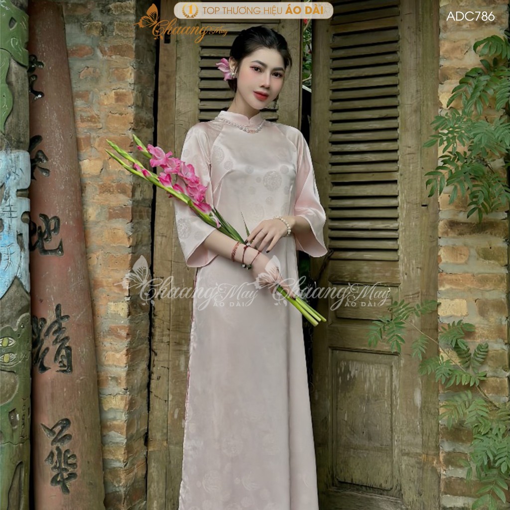 Áo dài Bích Lý cách tân nữ gấm tơ chữ thọ dáng suông xưa Chaang may sẵn áo dài xuông bầu dự tiệc cưới lễ Tết đẹp ADC786
