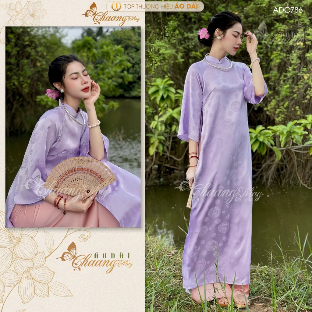 Áo dài Bích Lý cách tân nữ gấm tơ chữ thọ dáng suông xưa Chaang may sẵn áo dài xuông bầu dự tiệc cưới lễ Tết đẹp ADC786