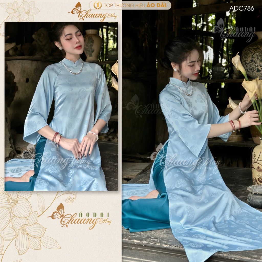Áo dài Bích Lý cách tân nữ gấm tơ chữ thọ dáng suông xưa Chaang may sẵn áo dài xuông bầu dự tiệc cưới lễ Tết đẹp ADC786