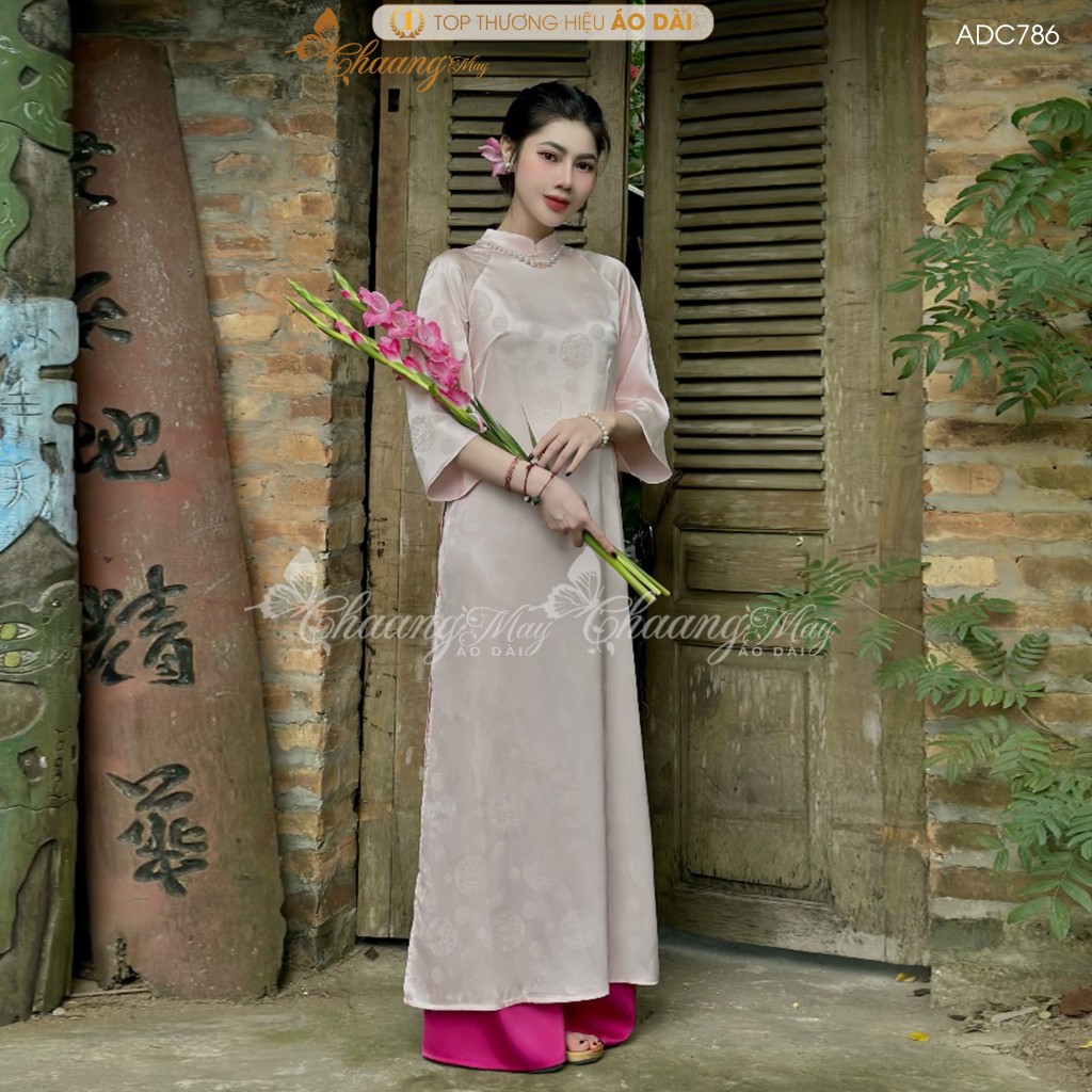 Áo dài Bích Lý cách tân nữ gấm tơ chữ thọ dáng suông xưa Chaang may sẵn áo dài xuông bầu dự tiệc cưới lễ Tết đẹp ADC786