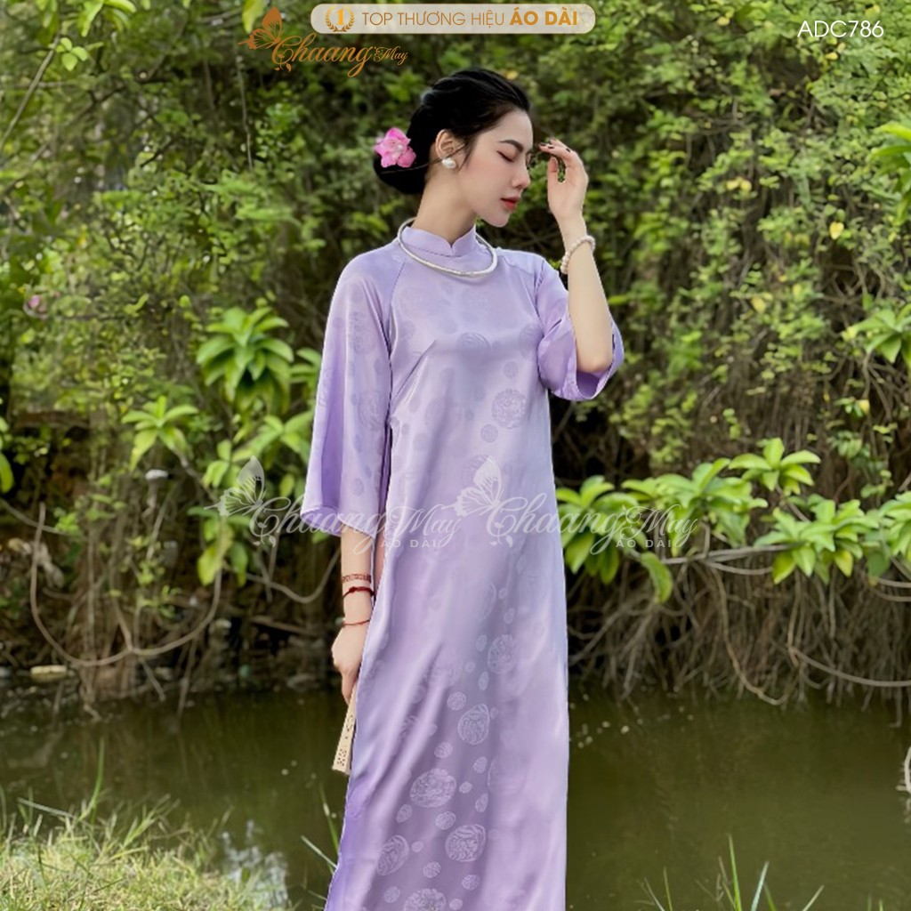 Áo dài Bích Lý cách tân nữ gấm tơ chữ thọ dáng suông xưa Chaang may sẵn áo dài xuông bầu dự tiệc cưới lễ Tết đẹp ADC786