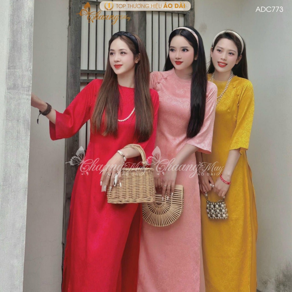 Áo dài cách tân nữ Gấm cúc vải đỏ đô dáng suông xưa Chaang may sẵn áo dài xuông bầu rộng dự tiệc cưới lễ Tết đẹp ADC773