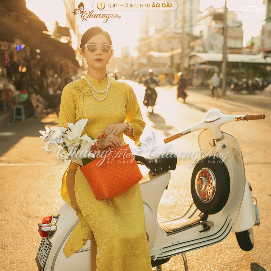 Áo dài cách tân nữ Gấm Dáng Suông Xưa đính nơ Chaang may sẵn áo dài xuông bầu rộng dự tiệc cưới lễ tết đẹp ADC766