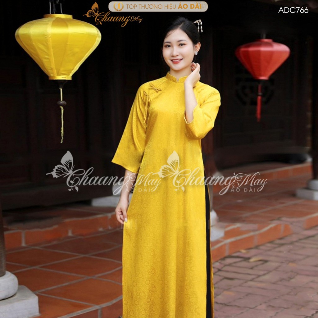 Áo dài cách tân nữ Gấm Dáng Suông Xưa đính nơ Chaang may sẵn áo dài xuông bầu rộng dự tiệc cưới lễ tết đẹp ADC766