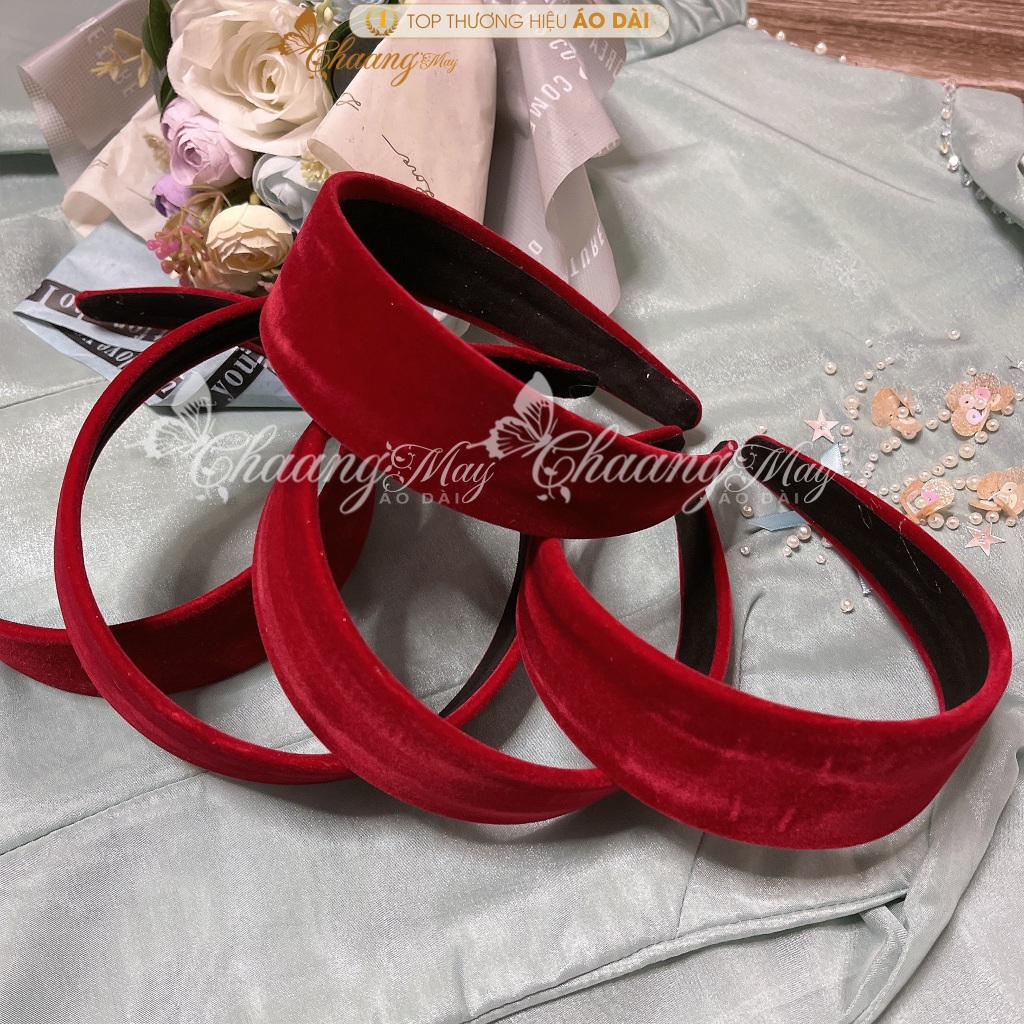 Băng Đô Cài Tóc Bọc Bờm Vải Nhung Vintage Trơn Thời Trang Nữ Đội Đầu Cùng Áo Dài Cách Tân Dự Tiệc Lễ Tết Đẹp