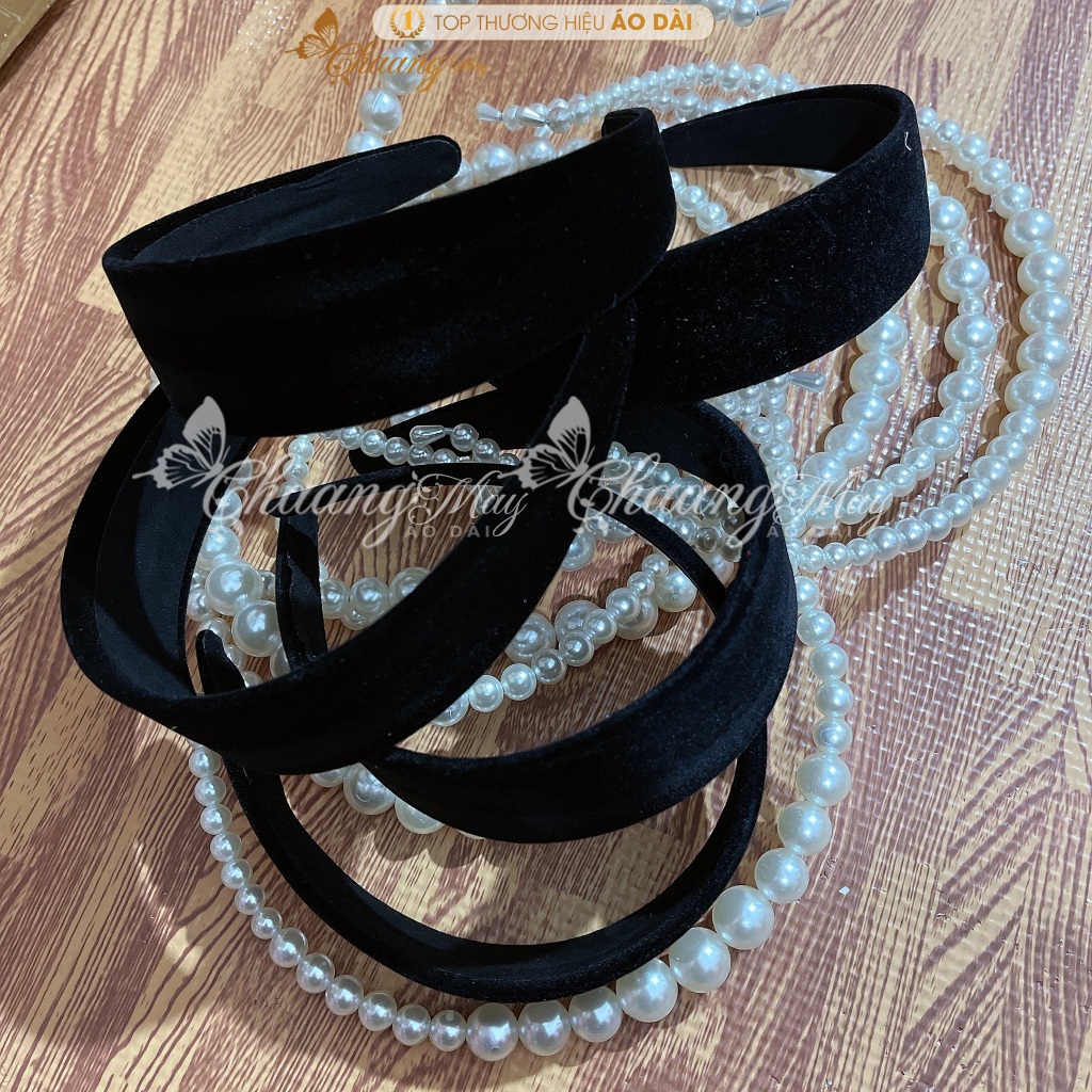 Băng Đô Cài Tóc Bọc Bờm Vải Nhung Vintage Trơn Thời Trang Nữ Đội Đầu Cùng Áo Dài Cách Tân Dự Tiệc Lễ Tết Đẹp