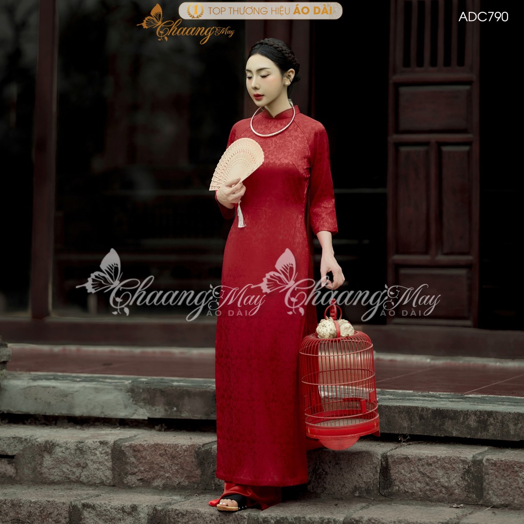 Áo dài dáng suông xưa kiểu truyền thống cách tân nữ Chaang may sẵn áo dài cô giáo dâu xinh dự cưới lễ Tết đẹp ADC790