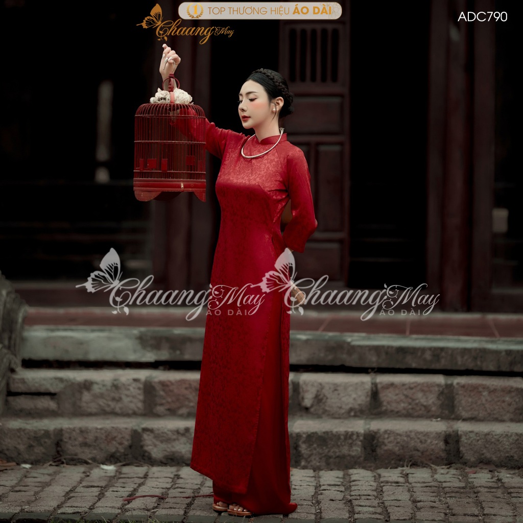 Áo dài dáng suông xưa kiểu truyền thống cách tân nữ Chaang may sẵn áo dài cô giáo dâu xinh dự cưới lễ Tết đẹp ADC790