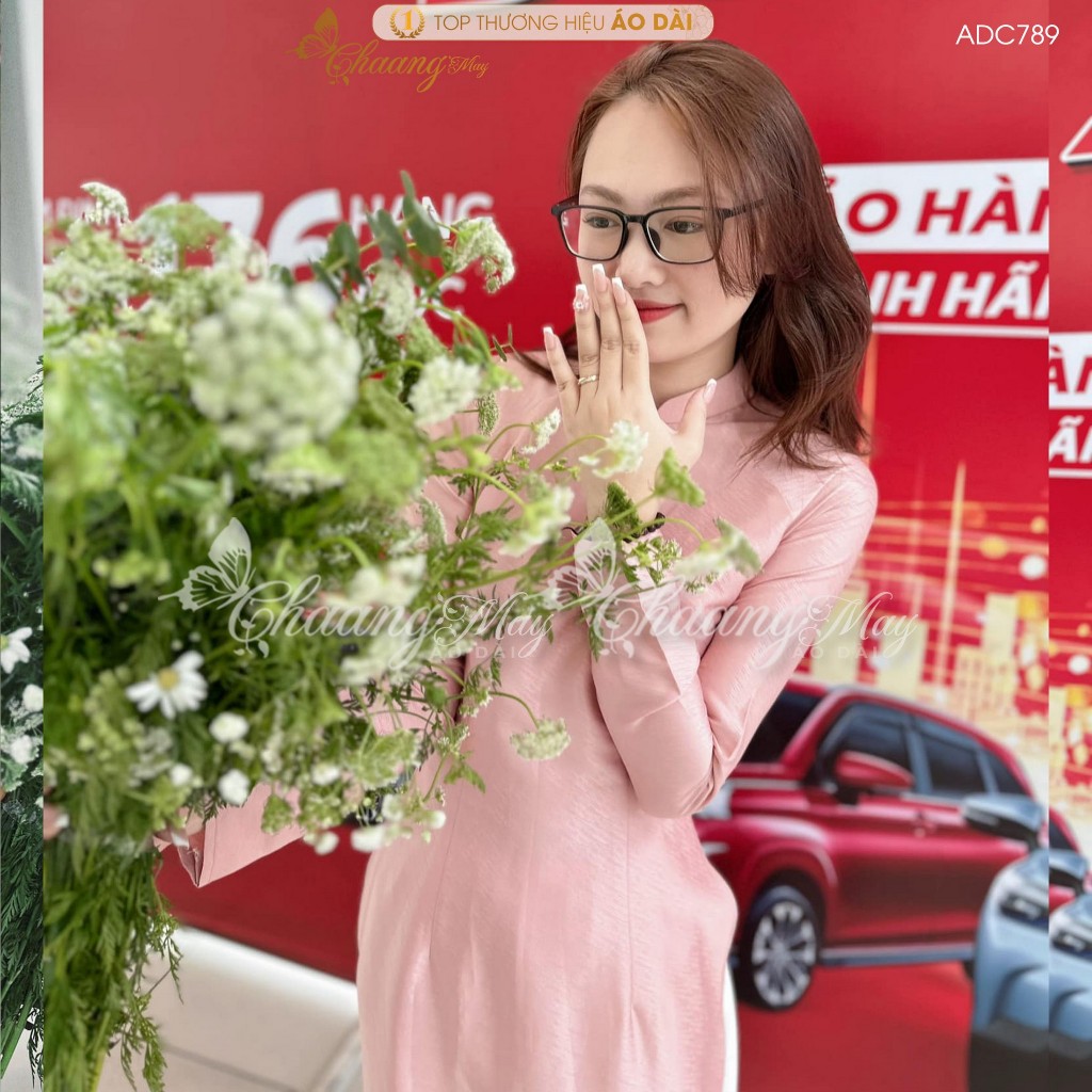 Áo dài lụa vân gỗ xước truyền thống Chaang may sẵn áo dài hồng pastel cô giáo dâu dự tiệc cưới lễ tết xinh đẹp ADC789