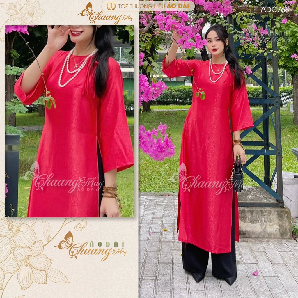 Áo dài Gấm Xanh Rêu cách tân nữ dáng suông xưa Chaang may sẵn áo dài xuông rộng bầu dự tiệc cưới hỏi lễ tết đẹp ADC768