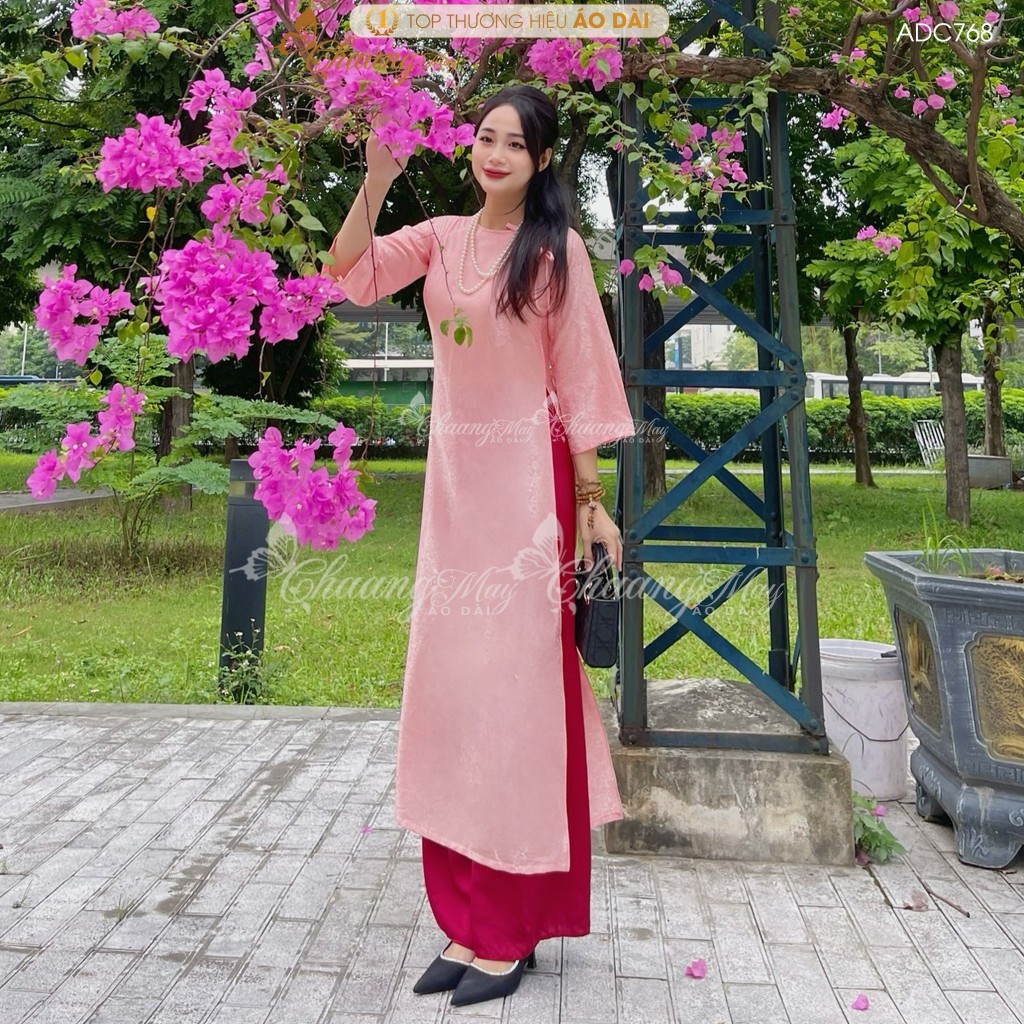 Áo dài Gấm Xanh Rêu cách tân nữ dáng suông xưa Chaang may sẵn áo dài xuông rộng bầu dự tiệc cưới hỏi lễ tết đẹp ADC768
