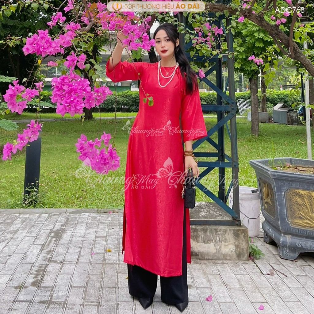 Áo dài Gấm Xanh Rêu cách tân nữ dáng suông xưa Chaang may sẵn áo dài xuông rộng bầu dự tiệc cưới hỏi lễ tết đẹp ADC768