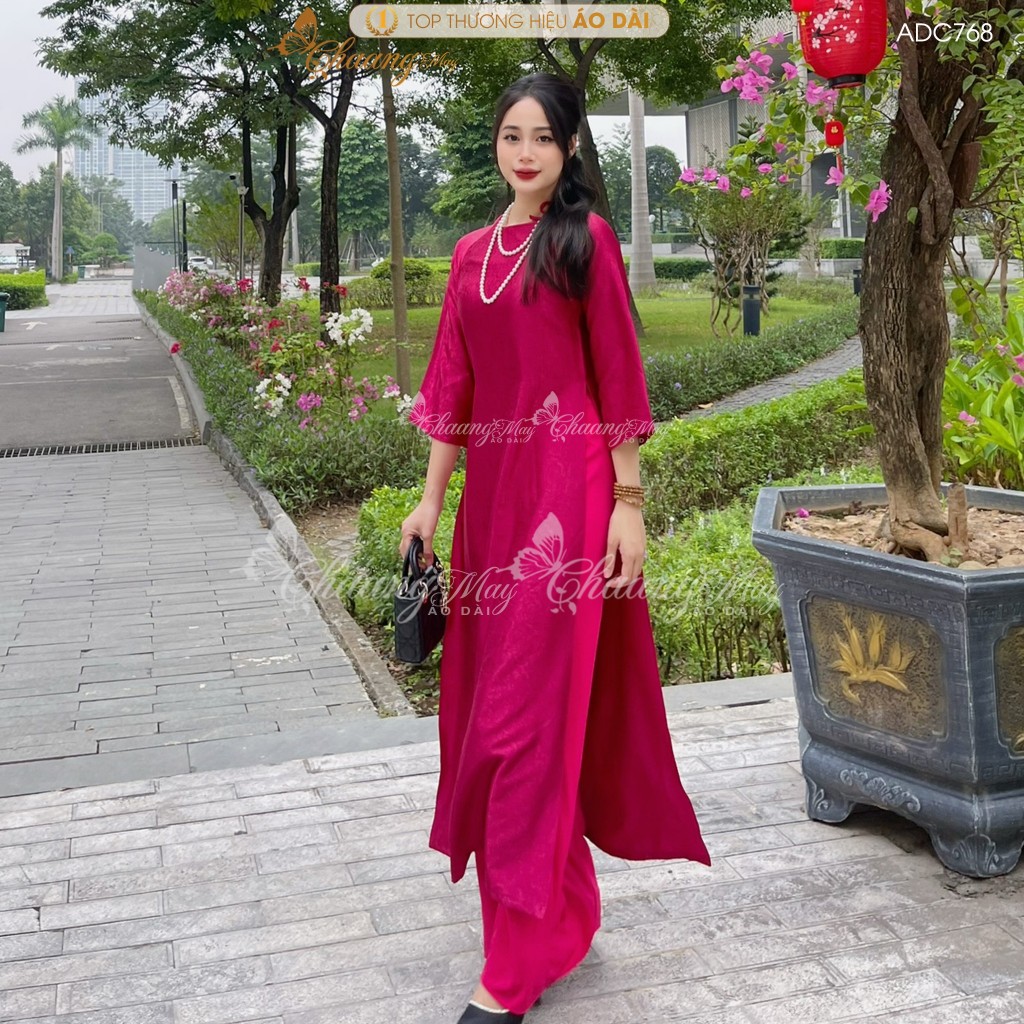 Áo dài Gấm Xanh Rêu cách tân nữ dáng suông xưa Chaang may sẵn áo dài xuông rộng bầu dự tiệc cưới hỏi lễ tết đẹp ADC768