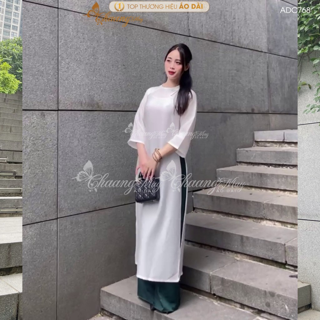Áo dài Gấm Xanh Rêu cách tân nữ dáng suông xưa Chaang may sẵn áo dài xuông rộng bầu dự tiệc cưới hỏi lễ tết đẹp ADC768