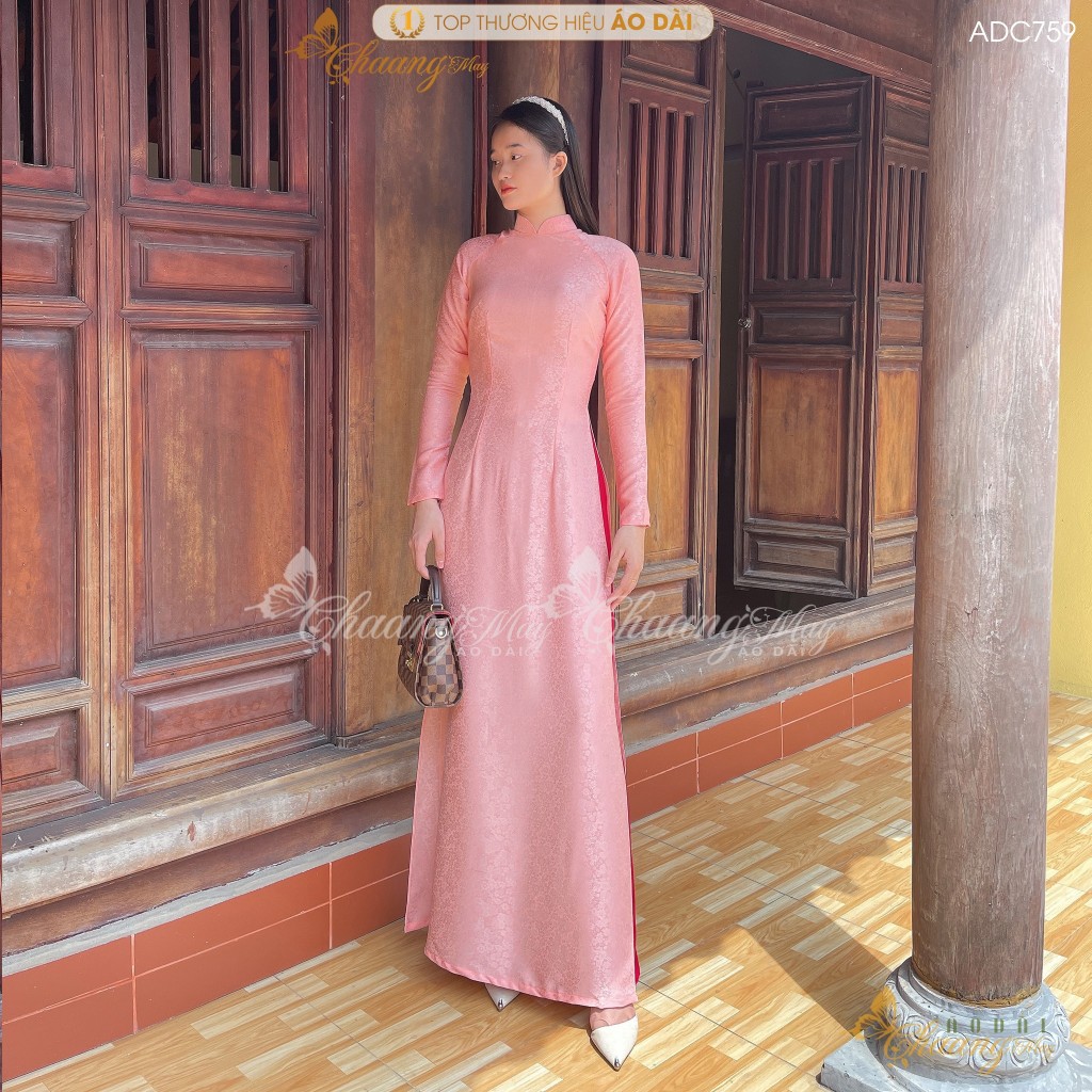 Áo dài cô giáo Hà thành truyền thống Chaang may sẵn áo dài xanh cốm vàng chanh giáo viên dự tiệc đẹp ADC716
