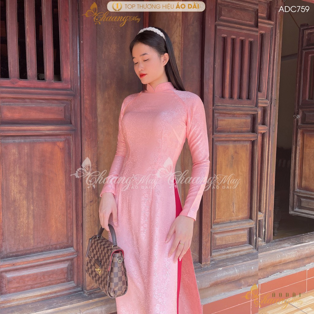 Áo dài gấm tơ đỏ đô tươi truyền thống Chaang may sẵn áo dài cô giáo trẻ trung niên dự tiệc cưới hỏi lễ tết đẹp ADC735