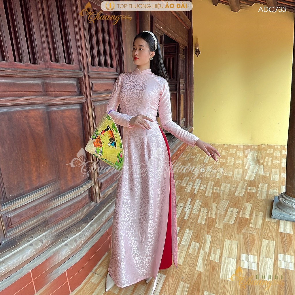 Áo dài gấm tơ đỏ đô tươi truyền thống Chaang may sẵn áo dài cô giáo trẻ trung niên dự tiệc cưới hỏi lễ tết đẹp ADC735