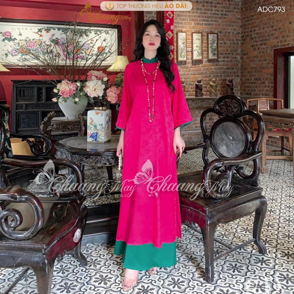 Áo dài Suông cách tân nữ gấm tơ phối cổ tay quần Chaang may sẵn áo dài xuông xưa cổ phục dự tiệc cưới lễ tết đẹp ADC793