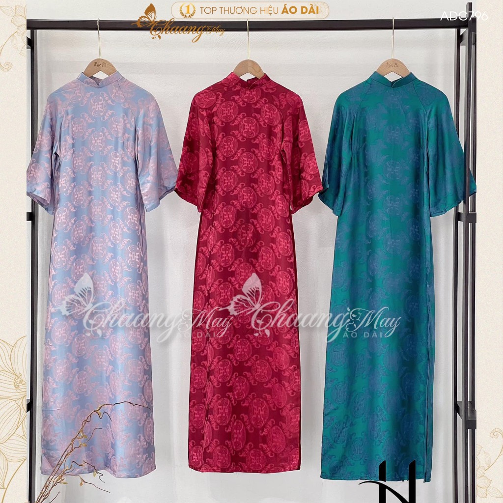 Áo dài cách tân nữ dáng suông gấm thọ dơi Chaang may sẵn áo dài xuông xưa cổ phục dự tiệc cưới lễ tết đẹp ADC796