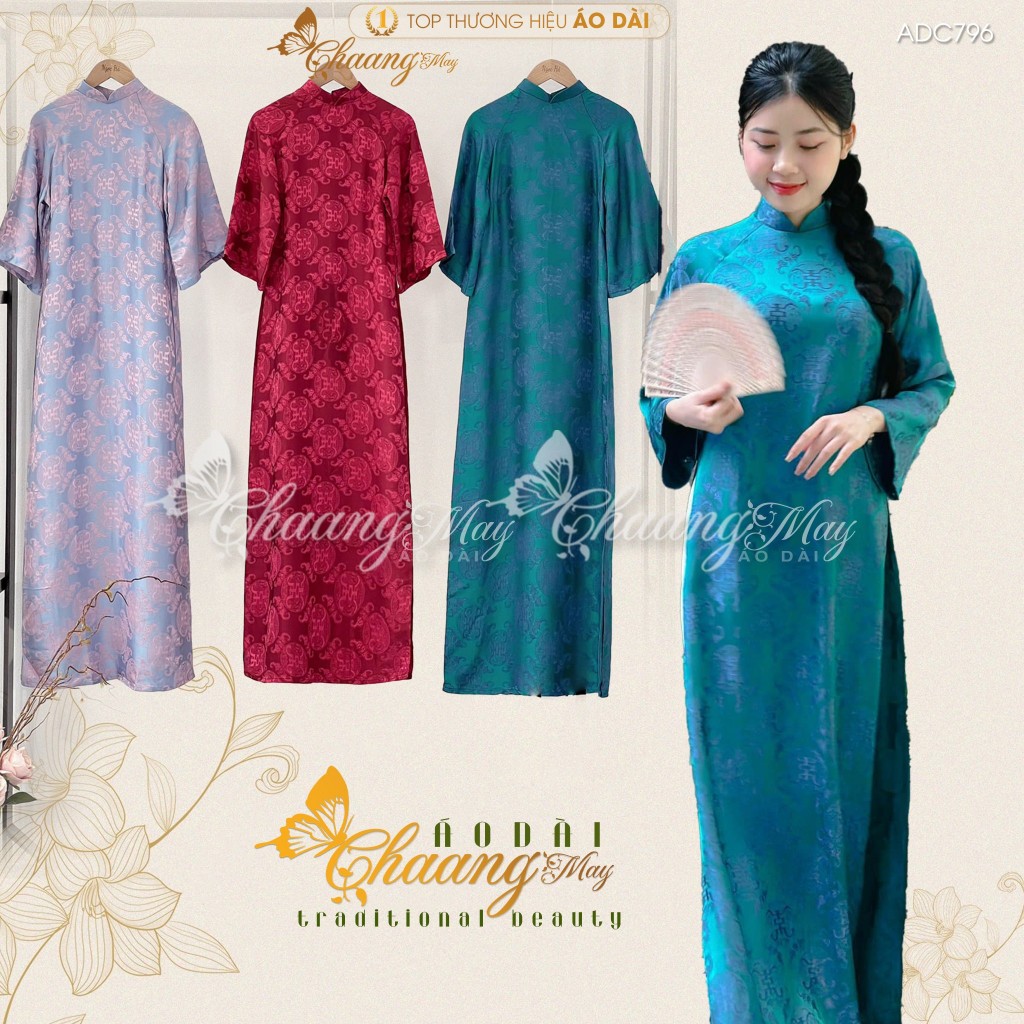 Áo dài cách tân nữ dáng suông gấm thọ dơi Chaang may sẵn áo dài xuông xưa cổ phục dự tiệc cưới lễ tết đẹp ADC796