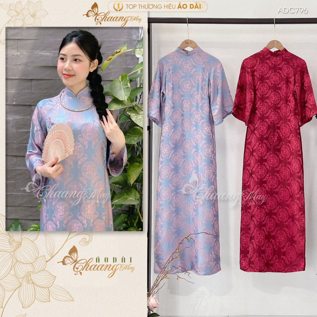 Áo dài cách tân nữ dáng suông gấm thọ dơi Chaang may sẵn áo dài xuông xưa cổ phục dự tiệc cưới lễ tết đẹp ADC796