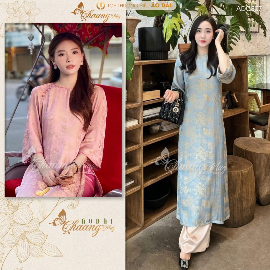 Áo dài cách tân nữ dáng suông xưa gấm lụa Hoa Viên Chaang may sẵn áo dài cưới Như Yên xuông bầu lễ tết đẹp ADC807