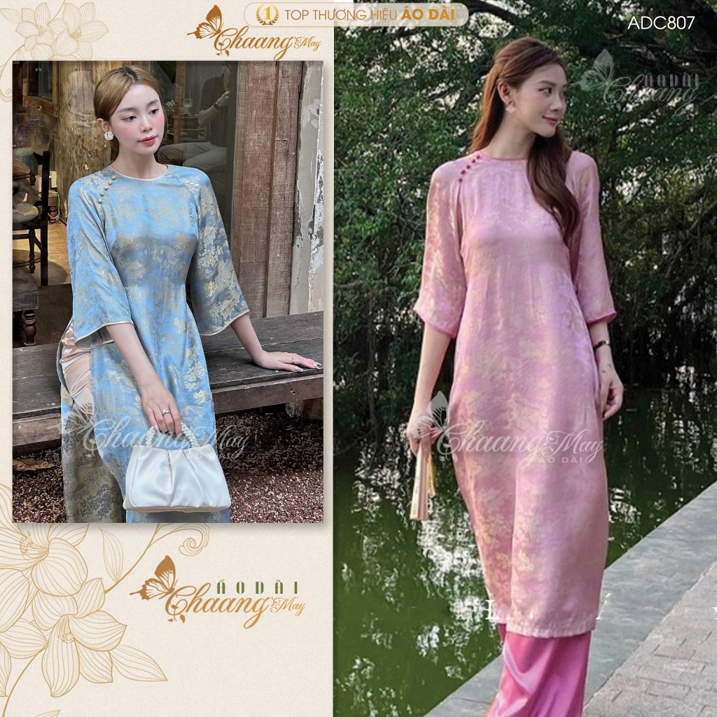 Áo dài cách tân nữ dáng suông xưa gấm lụa Hoa Viên Chaang may sẵn áo dài cưới Như Yên xuông bầu lễ tết đẹp ADC807