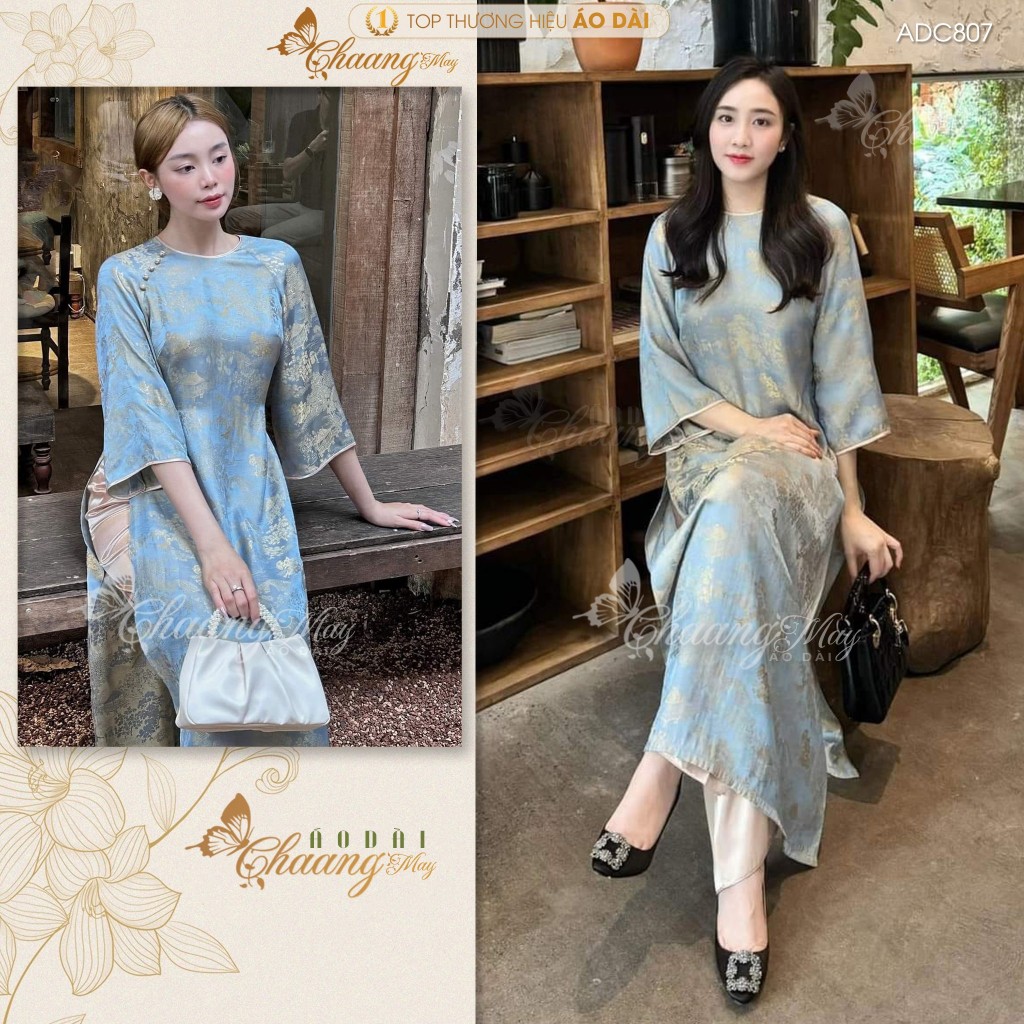 Áo dài cách tân nữ dáng suông xưa gấm lụa Hoa Viên Chaang may sẵn áo dài cưới Như Yên xuông bầu lễ tết đẹp ADC807