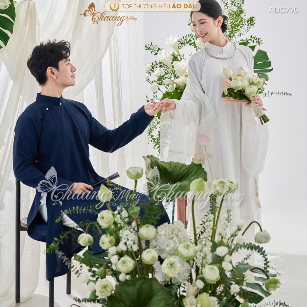 Áo dài cô dâu chú rể cặp đôi cổ phục cưới Việt CHAANG may sẵn áo dài tấc nam nữ dự tiệc đám hỏi lễ tết đẹp ADC812