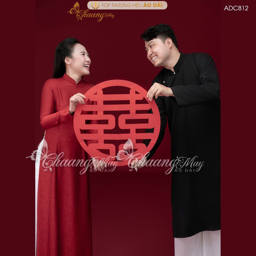 Áo dài cô dâu chú rể cặp đôi cổ phục cưới Việt CHAANG may sẵn áo dài tấc nam nữ dự tiệc đám hỏi lễ tết đẹp ADC812