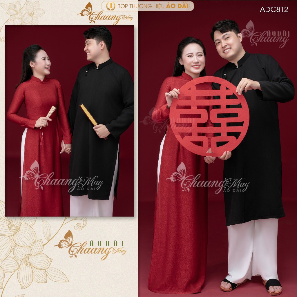 Áo dài cô dâu chú rể cặp đôi cổ phục cưới Việt CHAANG may sẵn áo dài tấc nam nữ dự tiệc đám hỏi lễ tết đẹp ADC812